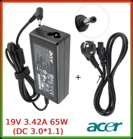 Блок живлення для ноутбука Acer 19V 3.42 A 65W (DC 3.0*1.1) + кабель живлення