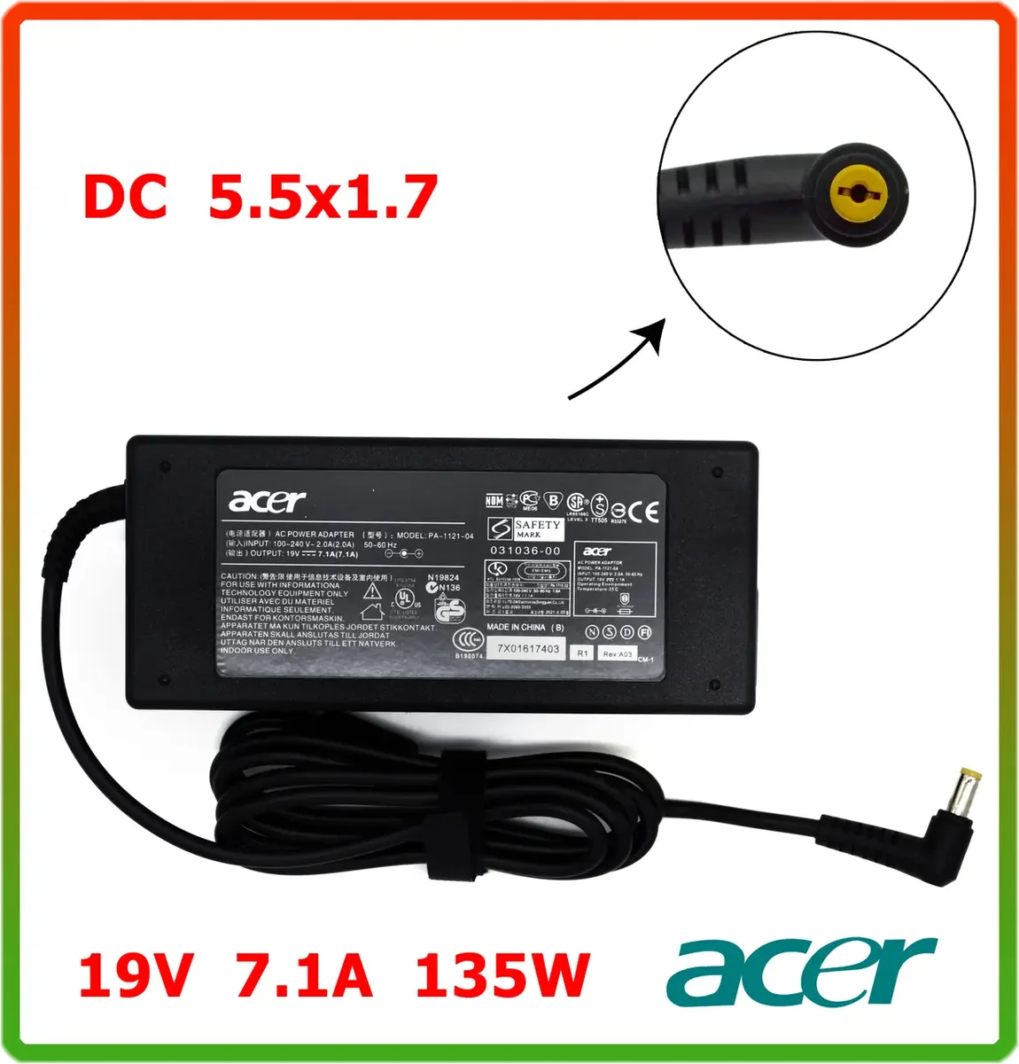 Блок живлення для ноутбука Acer 19V 7.1 A 135W (DC 5.5*1.7)