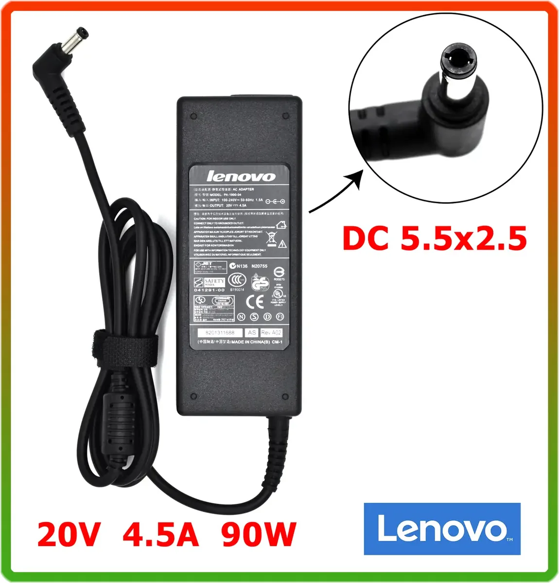 Блок живлення до ноутбука Lenovo 20V 4.5 A 90W (DC 5.5*2.5)