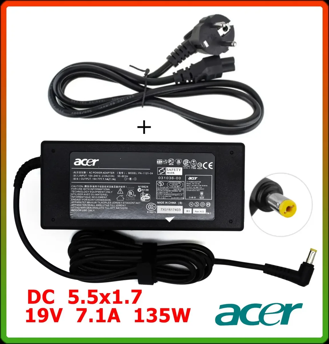 Блок живлення для ноутбука Acer 19V 7.1 A 135W (DC 5.5*1.7) + кабель живлення