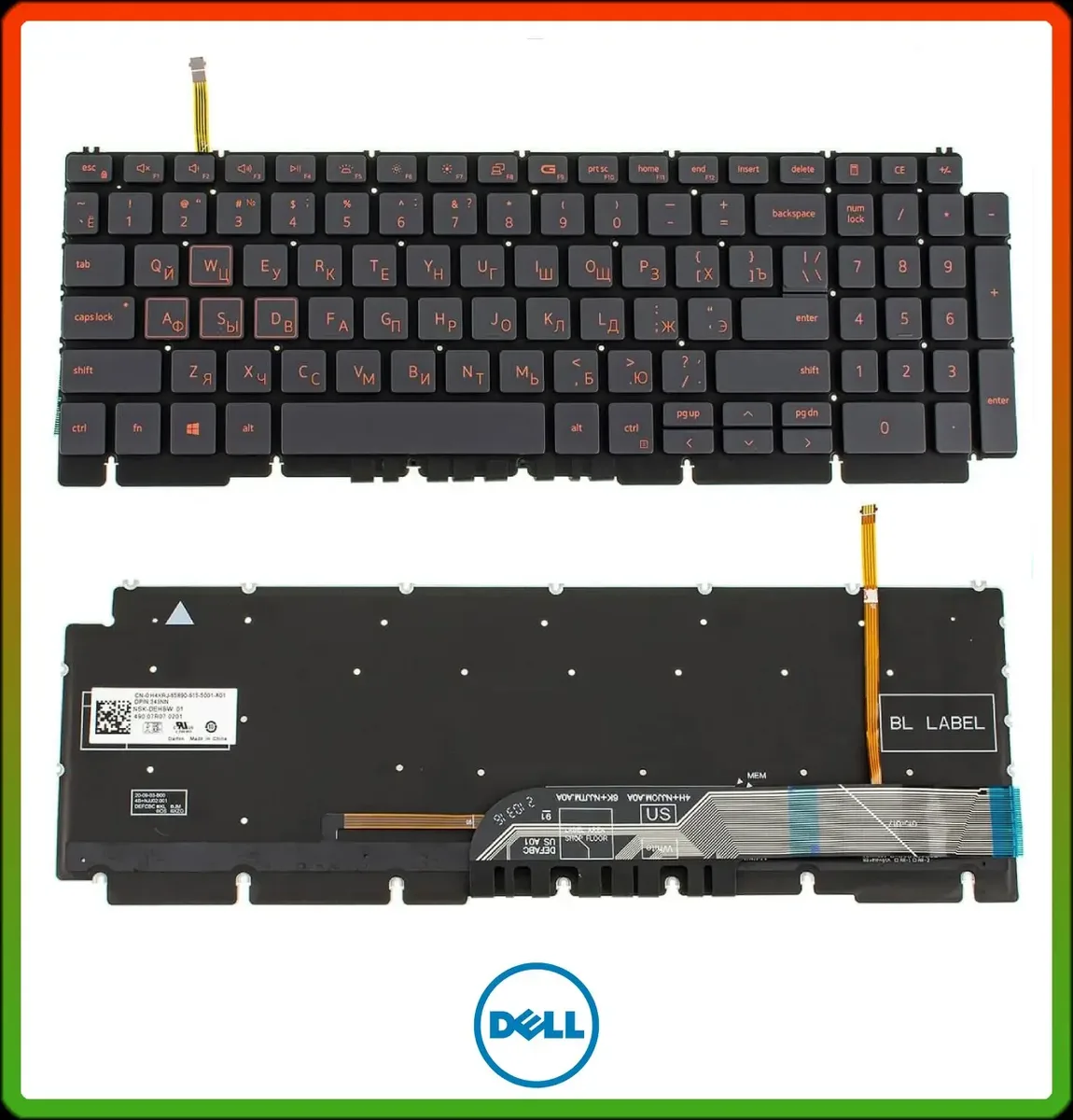 Клавіатура для ноутбука DELL G15: 5510, 5515 rus, black, без фрейму, підсвічування клавіш RED (ОРІГИНАЛ)